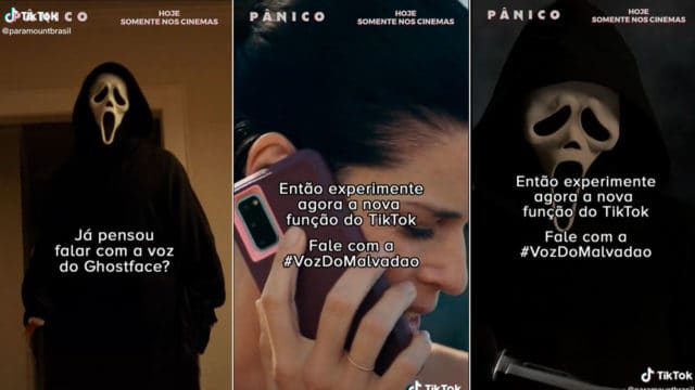 A foto apresenta a nova ferramenta do TikTok de texto falado com a voz do Ghostface.