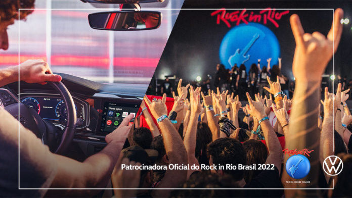 A foto apresenta o anúncio do patrocínio da Volkswagen com o Rock in Rio 2022.