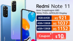 A foto apresenta o novo Xiaomi Note 11 com o lançamento na AliExpress.