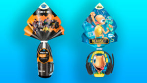 A foto apresenta os novos Ovos de Páscoa gamer da Arcor.