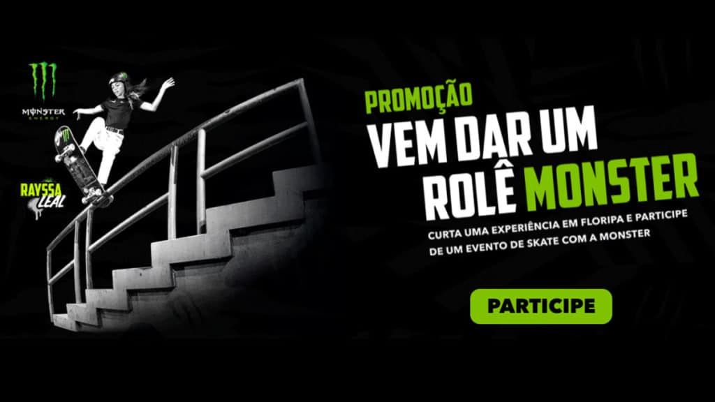 A foto apresenta a promoção da Coca-Cola com Monster Energy que levará um consumidor para Florianópolis.
