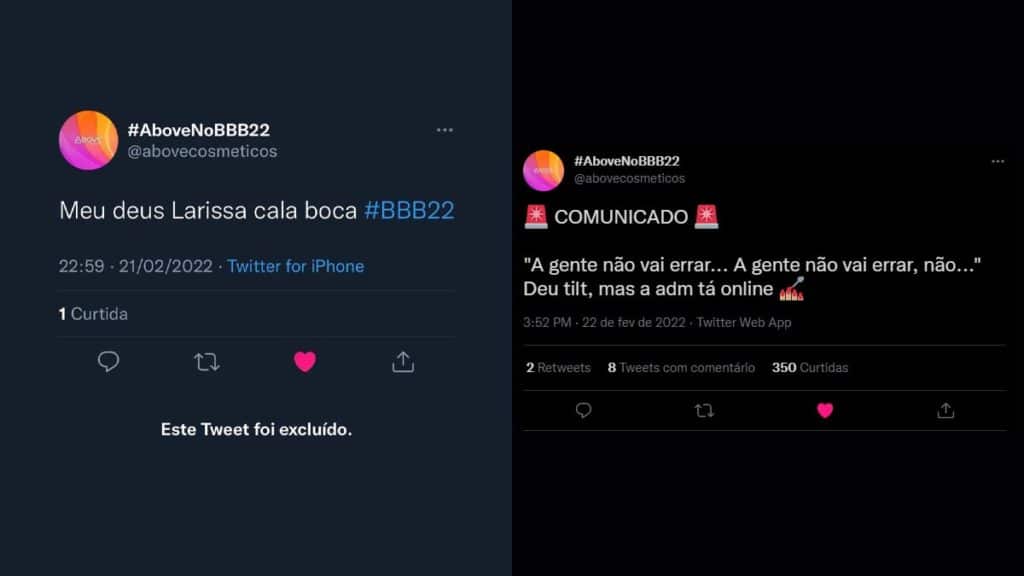 ADM da Above erra conta e manda Larissa do BBB22 calar a boca no Twitter