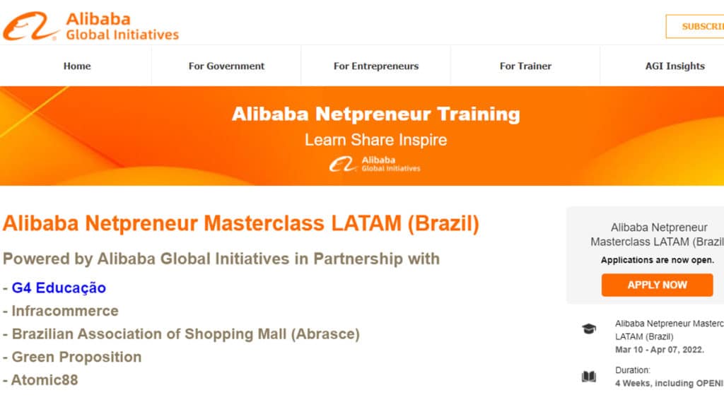 Grupo Alibaba promove treinamento gratuito para apoiar empreendedores