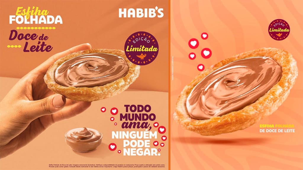 A foto apresenta a nova Esfiha Folhada de Doce de Leite do Habib's.