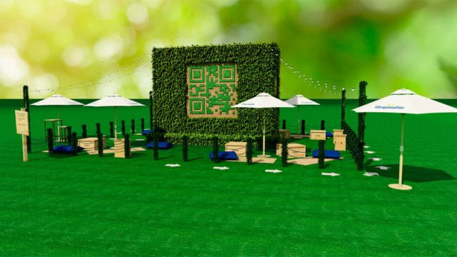 A foto apresenta o jardim de cerveja da Hoegaarden.