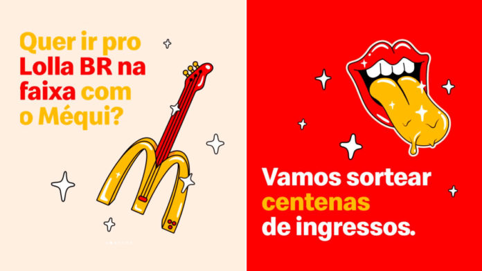 A foto apresenta o sorteio que o McDonald's está realizando em parceria com o Lollapalooza.