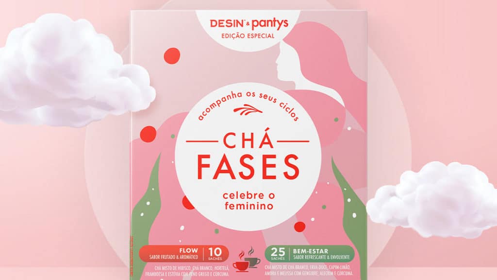 A foto apresenta o Chá Fases, da Pantys e Desinchá.