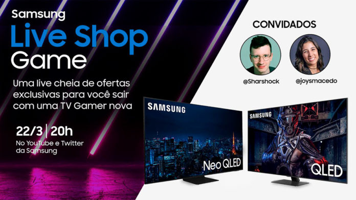 A foto apresenta a Live Shop Game da Samsung.