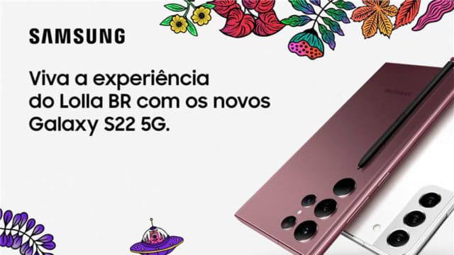 A foto apresenta a presença de Samsung no Lollapalooza.