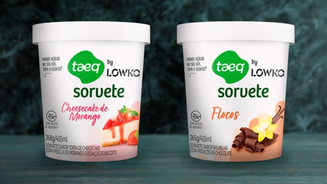 A foto apresenta os sorvetes da linha Taeq by Lowko.
