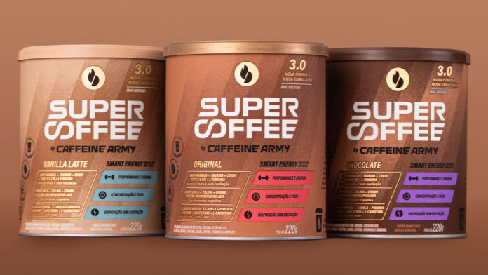 A foto apresenta a fórmula 3.0 do SuperCoffee da Caffeine Army.