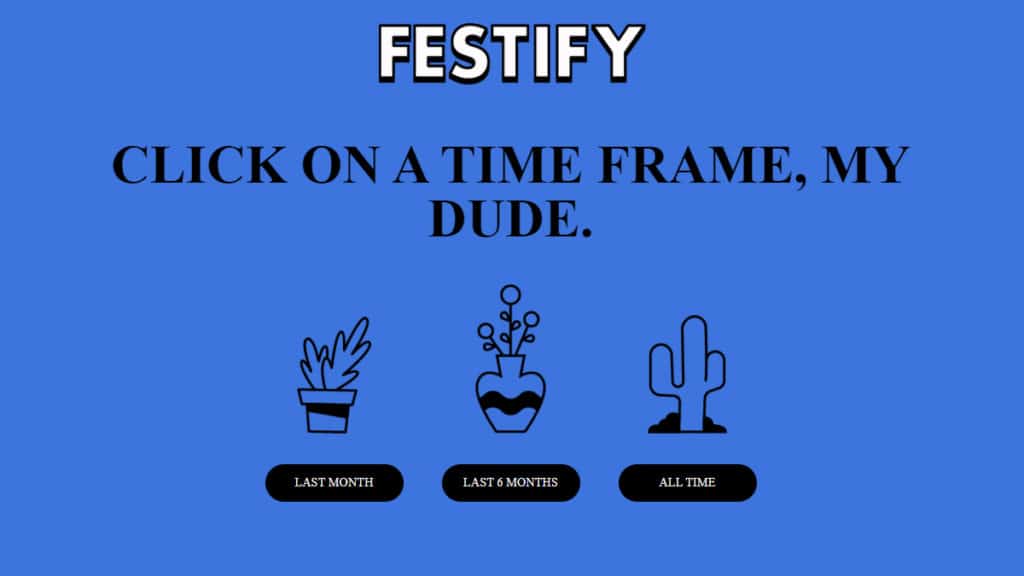 Página inicial do Festify após conceder as autorizações necessárias