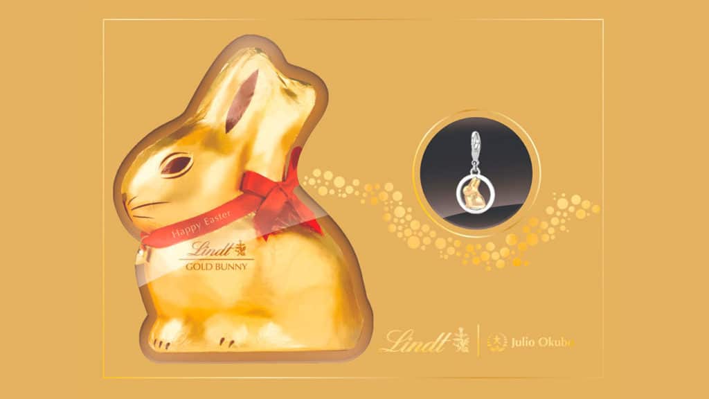 lindt-pascoa-julio-okubo A foto apresenta o chocolate de Páscoa Lindt que acompanha o Julio Okubo.