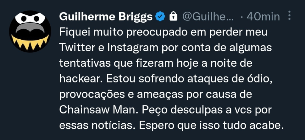 Guilherme Briggs deixará a dublagem de Chainsaw Man após sofrer hate dos  fãs - GKPB - Geek Publicitário