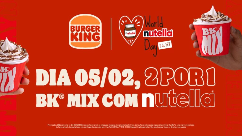 Burger King dará BK Mix com Nutella de graça no Dia Mundial da Nutella