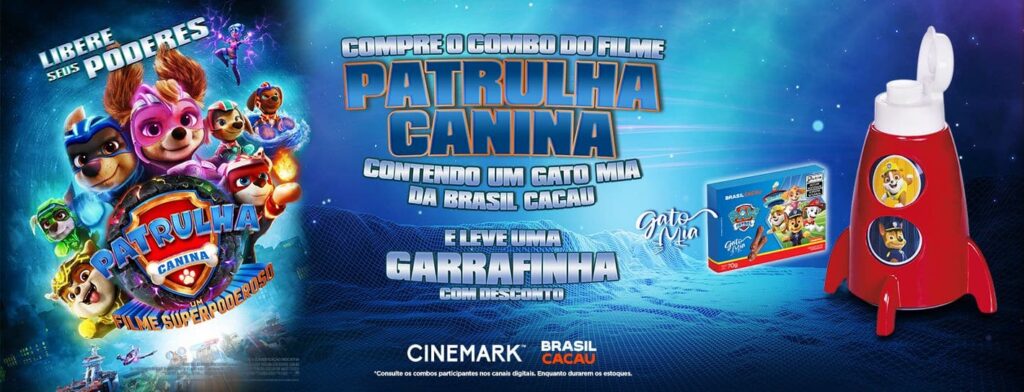 Cinemark lança combo de Patrulha Canina em parceria com a Brasil Cacau