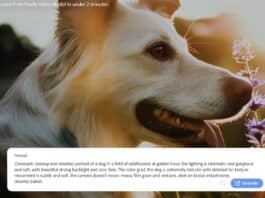 Exemplo de um take gerado pela inteligência Firefly Video Model da Adobe com um cachorro