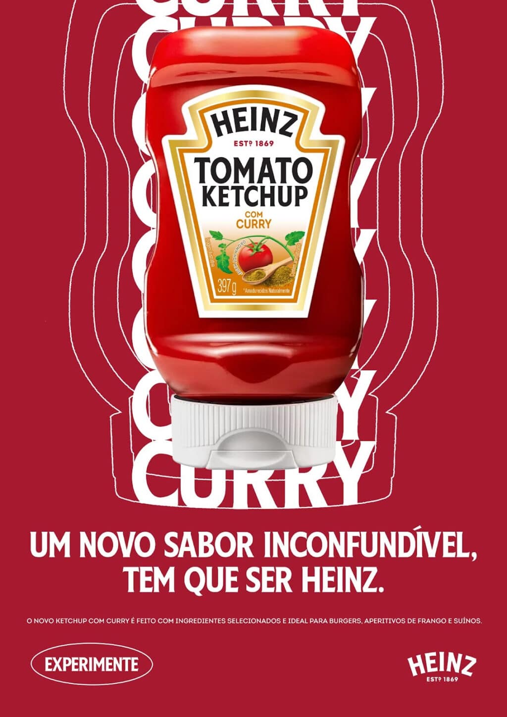 Embalagem de Ketchup Heinz no sabor com Curry