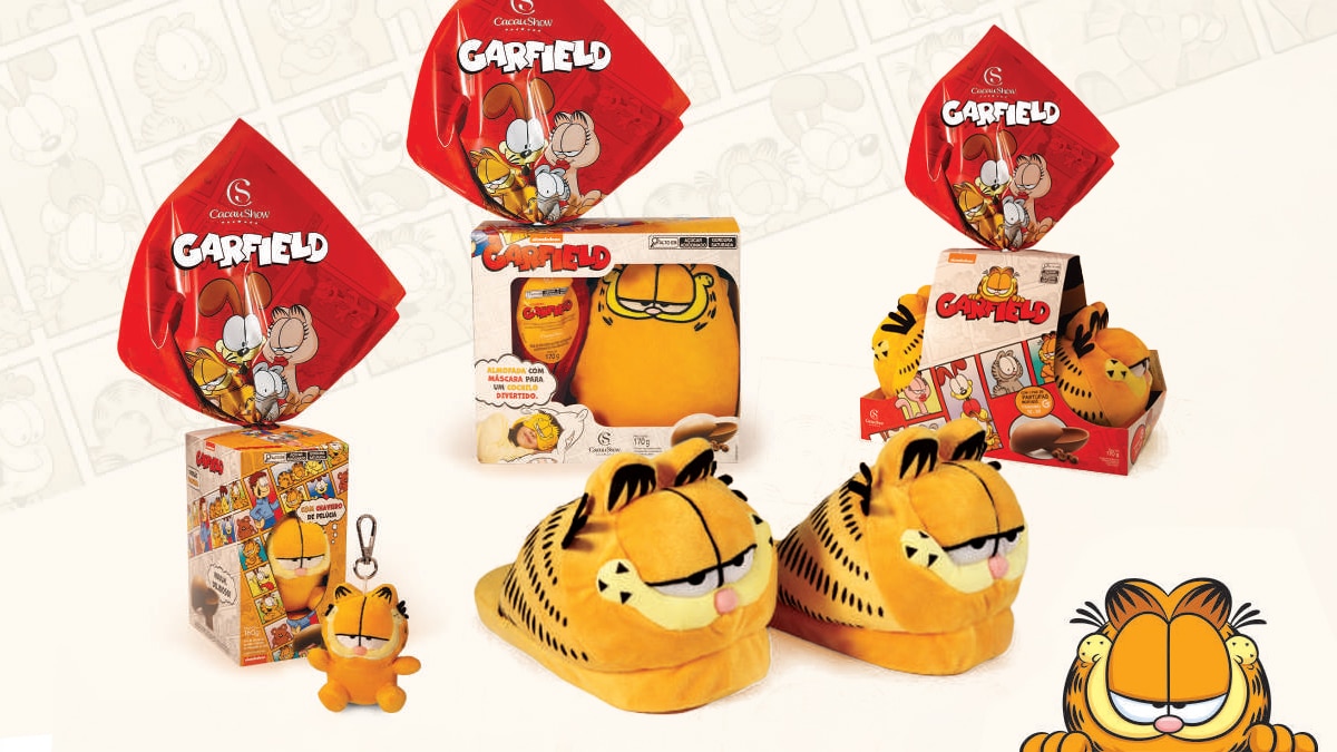 Cacau Show traz pantufa e almofada com tapa-olho em Ovo de Páscoa de Garfield