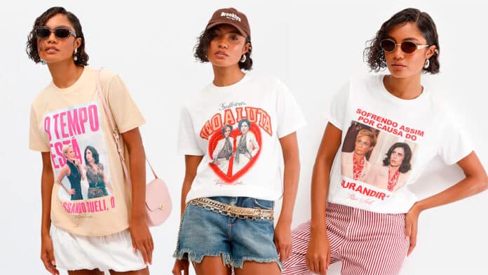 Coleção da C&A inspirada em Tapas e Beijos conta com 4 camisetas que revivem frases icônicas da série protagonizada por Fernanda Torres e Andréa Beltrão