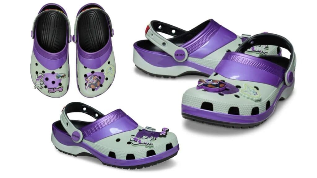 Imagem dos novos modelos de Crocs da coleção Crocs x Dragon Ball Z inspirados nos vilões Freeza e Cell, com detalhes icônicos e Jibbitz exclusivos.