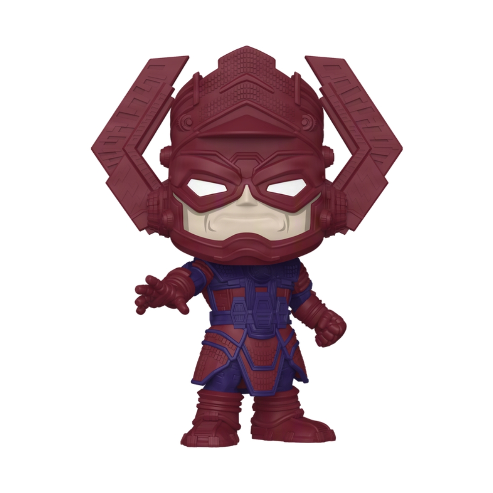 Figura do Funko Pop! Super Galactus, um personagem da Marvel, com detalhe em cores roxas e vermelhas, vestido com uma armadura e capacete icônicos.