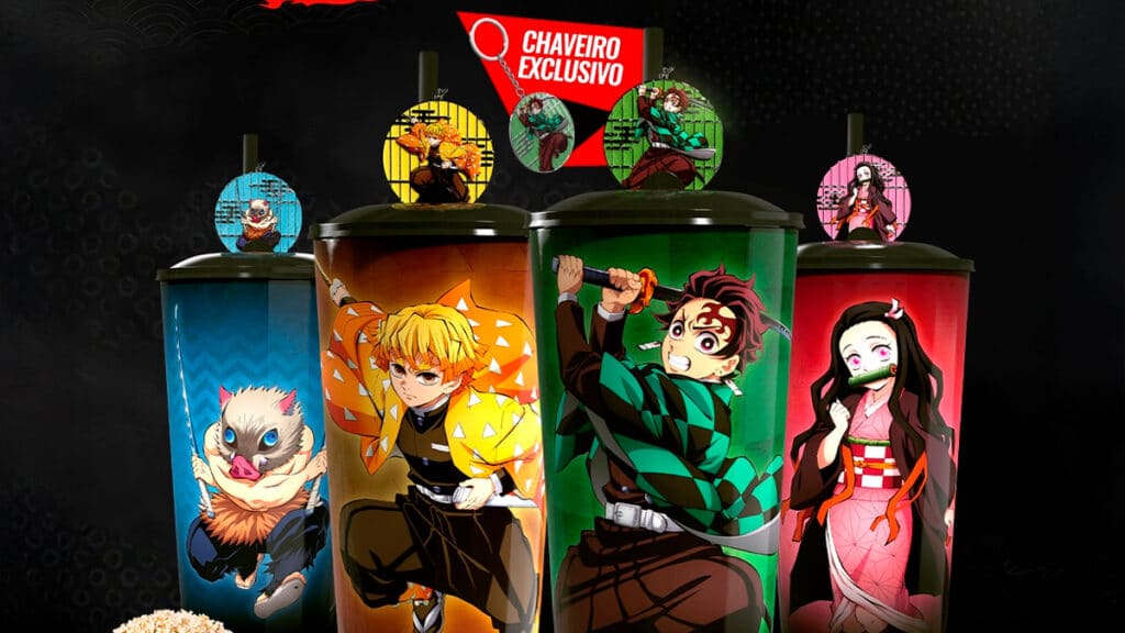 Copos da Cinemark inspirados em personagens de Demon Slayer