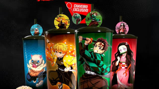 Copos da Cinemark inspirados em personagens de Demon Slayer