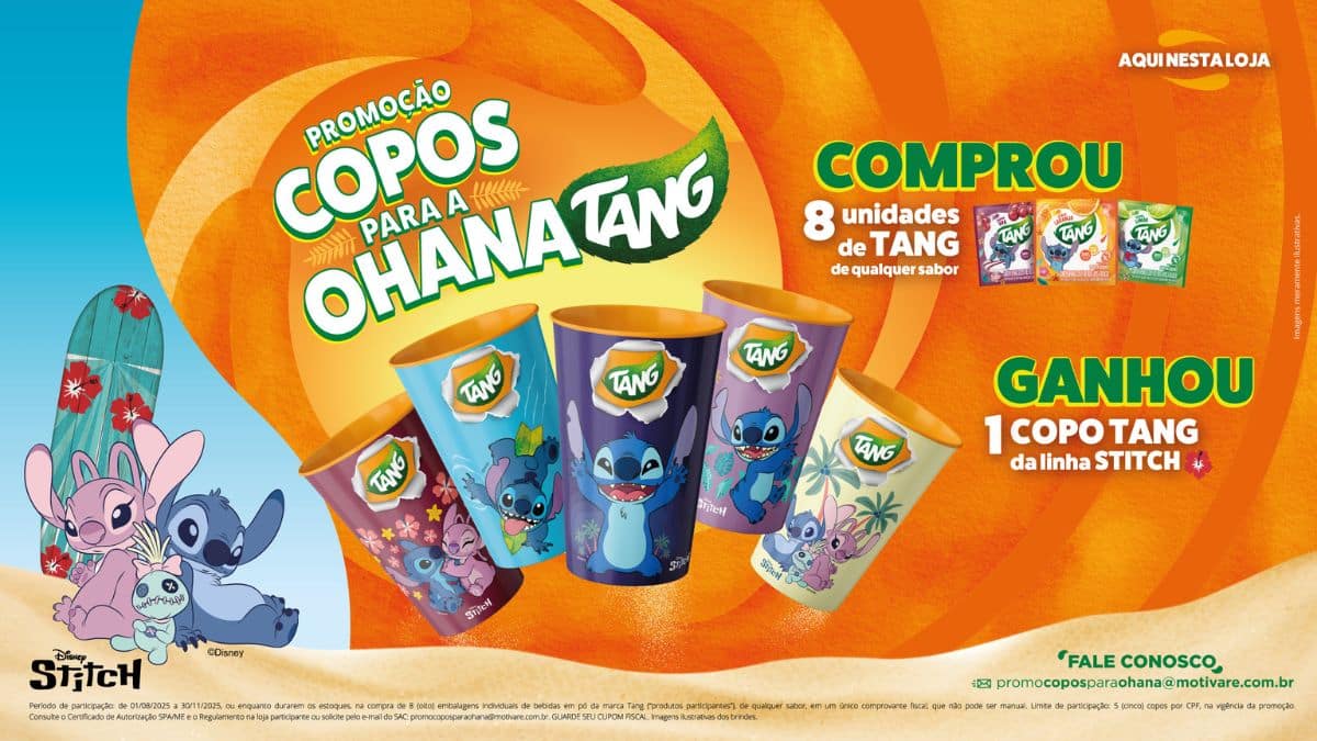 Tang oferece copos de Stitch em nova promoção “Compre e Ganhe”