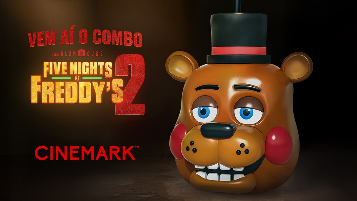 Cinemark lança copo temático de Toy Freddy para o lançamento de FNAF 2 no Brasil