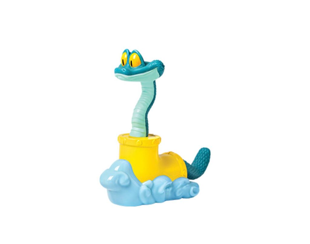 Brinquedo colecionável inspirado em 'Zootopia 2', representando a cobra Gary em uma base colorida.