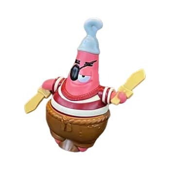 Brinquedo colecionável do personagem Patrick Estrela Pirata, com espada e chapéu de pirata.