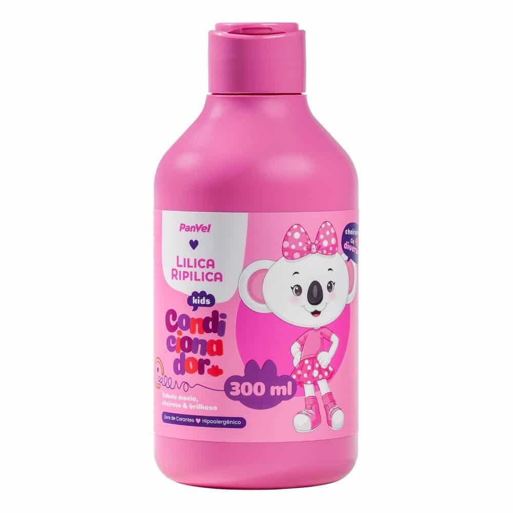 Frasco de condicionador infantil da Panvel, com design colorido e a personagem Lilica Ripilica, contendo 300 ml.