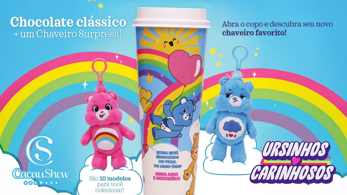 Cacau Show lança bebida temática dos Ursinhos Carinhosos com chaveiros colecionáveis