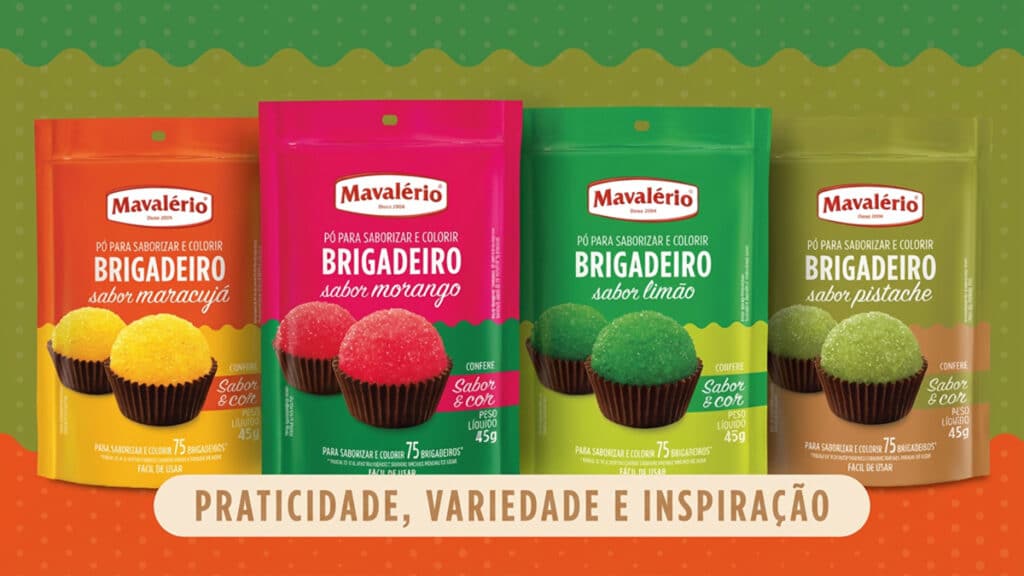Pó para Saborizar e Colorir Brigadeiro nos sabores maracujá, morango, limão e pistache