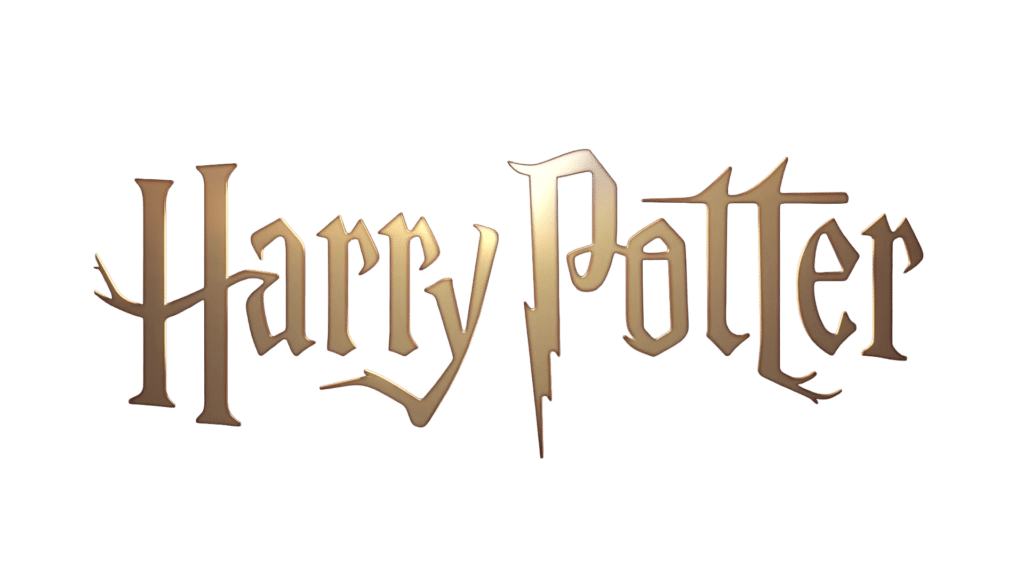 Logotipo da série Harry Potter com letras em estilo mágico e um raio.