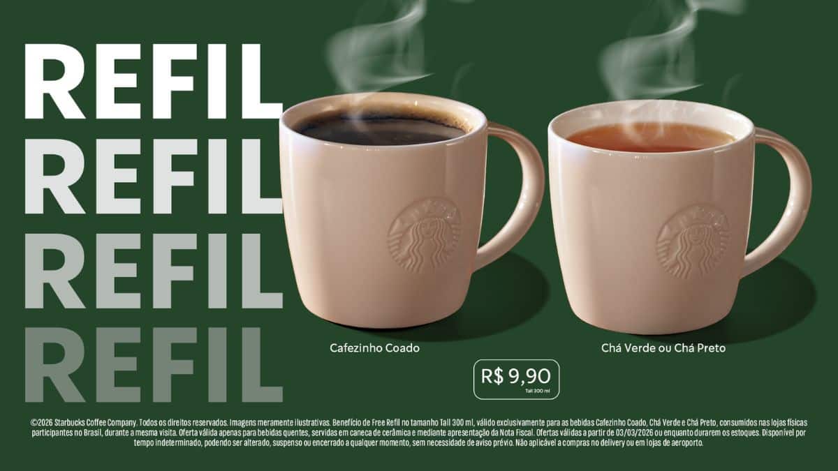 Starbucks lança refil de café coado por R$ 9,99 no Brasil