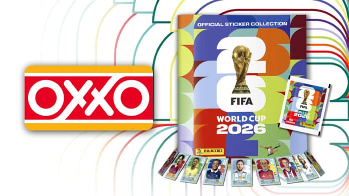 Imagem de parceria Panini e OXXO com álbum e figurinhas da Copa do Mundo FIFA 2026
