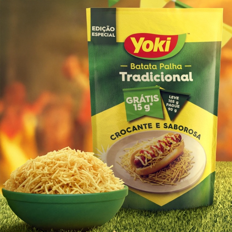 Além dos Amendoins Crocantes, Yoki apresenta embalagem para Batata Palha Tradicional crocante e saborosa em edição especial.