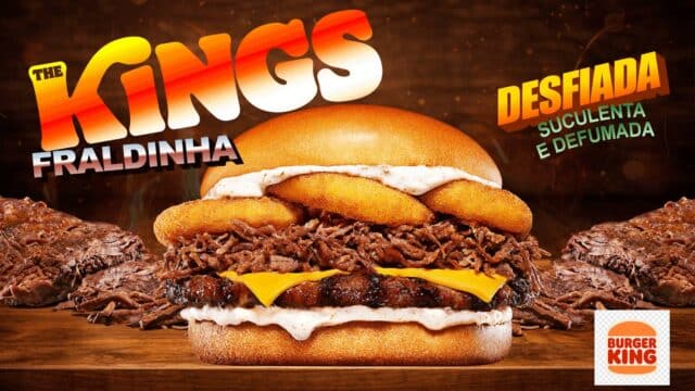 Burger King King Fraldinha com fraldinha desfiada, queijo cheddar e bacon, imagem promocional The Kings