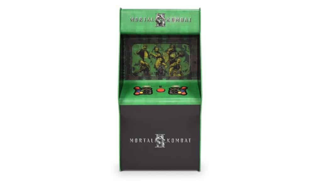 Balde de pipoca colecionável de Mortal Kombat 2 da Cinépolis, com design verde e personagens do jogo