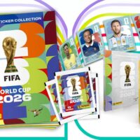 Coleção oficial de figurinhas da FIFA World Cup 2026, com álbum, cards e pacotes em destaque.