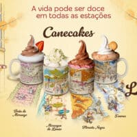 Imagem de divulgação da Chiquinho Canecakes: canecas colecionáveis Edição Limitada 2026 com sorvetes e sabores das estações.
