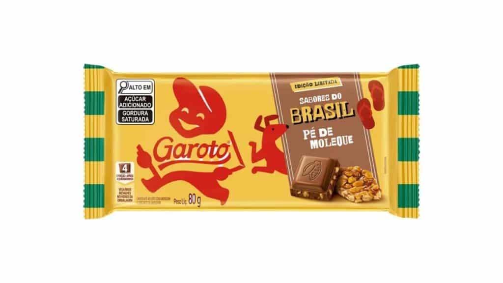 Embalagem do chocolate Garoto Edição Limitada Sabores do Brasil, sabor pé de moleque, 80 g.