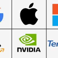 Mosaico com logos das marcas Google, Apple, Microsoft, Amazon, Nvidia e Tencent na lista Kantar BrandZ 2026.