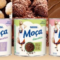 Embalagens da linha Nestlé Moça Doceria com sabores beijinho, brigadeiro e chocolate cremoso.
