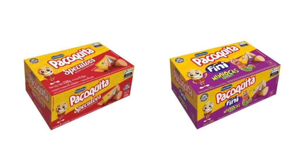 Embalagens da Paçoquita nas versões Speculoos e Fini Minhocas, com dois sabores em caixas diferentes.