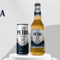 Petra Ultra, cerveja low carb sem glúten: lata e garrafa com rótulo 67 kcal e 4% alc. 275 ml.