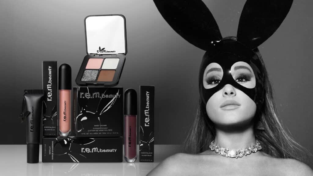 Ariana Grande em estética “Dangerous Woman” com máscara de coelho e produtos da coleção de maquiagem da R.E.M. Beauty