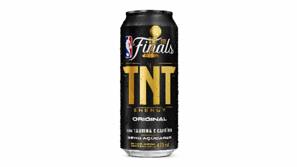 Lata da bebida TNT Energy Original, com rótulo “Original” e informações de taurina e cafeína.